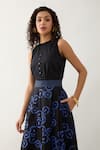 Shop_Son of A Noble Snob_Black Cotton Satin Anther Print Long Skirt _Online_at_Aza_Fashions