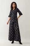Son of A Noble Snob_Black Cotton Satin Collared Barbed Print Rene Co-ord Set _Online_at_Aza_Fashions