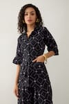 Shop_Son of A Noble Snob_Black Cotton Satin Collared Barbed Print Rene Co-ord Set _Online_at_Aza_Fashions