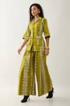 Buy_Son of A Noble Snob_Green Cotton Satin Collared Leaf Barbed Print Rene Set _Online_at_Aza_Fashions