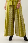 Son of A Noble Snob_Green Cotton Satin Collared Leaf Barbed Print Rene Set _at_Aza_Fashions