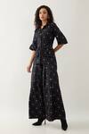 Son of A Noble Snob_Black Cotton Satin Collared Barbed Print Relaxed Fit Shirt _Online_at_Aza_Fashions