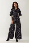 Buy_Son of A Noble Snob_Black Cotton Satin Collared Barbed Print Relaxed Fit Shirt _Online_at_Aza_Fashions