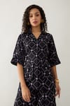 Shop_Son of A Noble Snob_Black Cotton Satin Collared Barbed Print Relaxed Fit Shirt _Online_at_Aza_Fashions