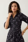 Son of A Noble Snob_Black Cotton Satin Collared Barbed Print Relaxed Fit Shirt _at_Aza_Fashions