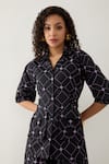 Buy_Son of A Noble Snob_Black Cotton Satin Collared Barbed Print Relaxed Fit Shirt _at_Aza_Fashions