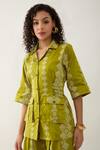 Shop_Son of A Noble Snob_Green Cotton Satin Collared Leaf Barbed Print Shirt _at_Aza_Fashions