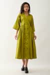 Son of A Noble Snob_Green Cotton Satin Collared Leaf Double-breasted Midi Dress _Online_at_Aza_Fashions