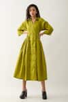 Buy_Son of A Noble Snob_Green Cotton Satin Collared Leaf Double-breasted Midi Dress _Online_at_Aza_Fashions