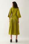 Shop_Son of A Noble Snob_Green Cotton Satin Collared Leaf Double-breasted Midi Dress _at_Aza_Fashions