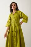 Shop_Son of A Noble Snob_Green Cotton Satin Collared Leaf Double-breasted Midi Dress 
