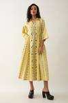 Buy_Son of A Noble Snob_Yellow Cotton Satin Collared Lemon Midi Dress _at_Aza_Fashions