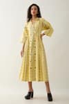 Buy_Son of A Noble Snob_Yellow Cotton Satin Collared Lemon Midi Dress _Online_at_Aza_Fashions