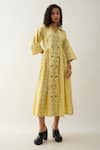 Shop_Son of A Noble Snob_Yellow Cotton Satin Collared Lemon Midi Dress _Online_at_Aza_Fashions