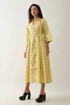Son of A Noble Snob_Yellow Cotton Satin Collared Lemon Midi Dress _at_Aza_Fashions