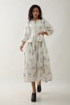 Buy_Son of A Noble Snob_Off White Cotton Satin Open Neck Grape Print Midi Dress _Online_at_Aza_Fashions