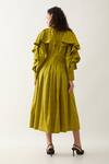 Shop_Son of A Noble Snob_Green Cotton Satin Round Neck Leaf Regal Print Midi Dress _at_Aza_Fashions