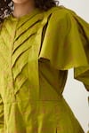 Buy_Son of A Noble Snob_Green Cotton Satin Round Neck Leaf Regal Print Midi Dress 