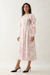Son of A Noble Snob_Off White Cotton Satin Round Neck Ronita Floral Midi Dress _Online_at_Aza_Fashions