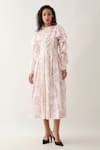 Buy_Son of A Noble Snob_Off White Cotton Satin Round Neck Ronita Floral Midi Dress _at_Aza_Fashions