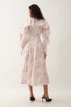 Shop_Son of A Noble Snob_Off White Cotton Satin Round Neck Ronita Floral Midi Dress _at_Aza_Fashions