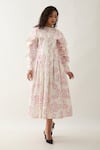 Shop_Son of A Noble Snob_Off White Cotton Satin Round Neck Ronita Floral Midi Dress _Online_at_Aza_Fashions