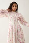 Buy_Son of A Noble Snob_Off White Cotton Satin Round Neck Ronita Floral Midi Dress 