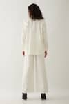 Shop_Son of A Noble Snob_Off White Cotton Satin Fabric Flowers Mandarin Rosette Asymmetric Panel Shirt _at_Aza_Fashions