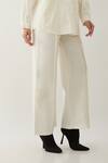 Buy_Son of A Noble Snob_Off White Cotton Satin Fabric Flowers Mandarin Rosette Asymmetric Panel Shirt _Online_at_Aza_Fashions
