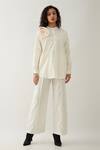 Buy_Son of A Noble Snob_Off White Cotton Satin Fabric Flowers Mandarin Rosette Asymmetric Panel Shirt _at_Aza_Fashions