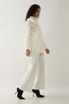 Buy_Son of A Noble Snob_Off White Cotton Satin Fabric Flowers Mandarin Rosette Asymmetric Panel Shirt 