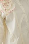 Son of A Noble Snob_Off White Cotton Satin Fabric Flowers Mandarin Rosette Asymmetric Panel Shirt _Online