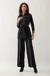 Son of A Noble Snob_Black Cotton Satin Collared Safa Shirt With Belt _Online_at_Aza_Fashions