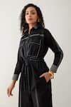 Son of A Noble Snob_Black Cotton Satin Collared Safa Shirt With Belt _at_Aza_Fashions