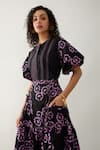 Son of A Noble Snob_Black Cotton Satin Bows Collared Samui Farm Print Skirt Set _at_Aza_Fashions