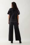Shop_Son of A Noble Snob_Black Cotton Satin Embroidery Collared Samui Shirt With Puff Sleeves _at_Aza_Fashions