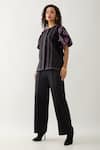 Buy_Son of A Noble Snob_Black Cotton Satin Embroidery Collared Samui Shirt With Puff Sleeves _Online_at_Aza_Fashions