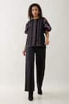Shop_Son of A Noble Snob_Black Cotton Satin Embroidery Collared Samui Shirt With Puff Sleeves _Online_at_Aza_Fashions