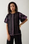 Buy_Son of A Noble Snob_Black Cotton Satin Embroidery Collared Samui Shirt With Puff Sleeves _at_Aza_Fashions