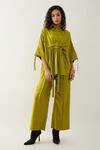Buy_Son of A Noble Snob_Green Cotton Satin Collared Leaf Relaxed Fit Shirt And Pant Set _at_Aza_Fashions