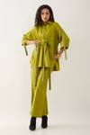 Buy_Son of A Noble Snob_Green Cotton Satin Collared Leaf Relaxed Fit Shirt And Pant Set _Online_at_Aza_Fashions