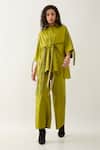 Son of A Noble Snob_Green Cotton Satin Collared Leaf Sherry Shirt With Belt _Online_at_Aza_Fashions