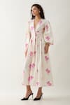 Buy_Son of A Noble Snob_Off White Cotton Satin V-neck Solace Fit-and-flare Midi Dress _at_Aza_Fashions