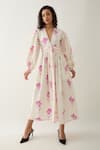 Son of A Noble Snob_Off White Cotton Satin V-neck Solace Fit-and-flare Midi Dress _Online_at_Aza_Fashions