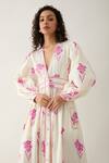 Son of A Noble Snob_Off White Cotton Satin V-neck Solace Fit-and-flare Midi Dress _at_Aza_Fashions