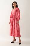 Son of A Noble Snob_Pink Cotton Satin V-neck Grape Print Fit-and-flare Midi Dress _Online_at_Aza_Fashions
