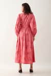 Shop_Son of A Noble Snob_Pink Cotton Satin V-neck Grape Print Fit-and-flare Midi Dress _at_Aza_Fashions