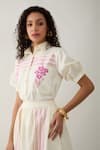 Son of A Noble Snob_Off White Cotton Satin Embroidery Collared Spring Farm Shirt And Skirt Set _at_Aza_Fashions
