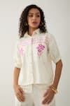 Shop_Son of A Noble Snob_Off White Cotton Satin Embroidery Collared Spring Farm Shirt 