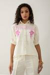 Son of A Noble Snob_Off White Cotton Satin Embroidery Collared Spring Farm Shirt _Online